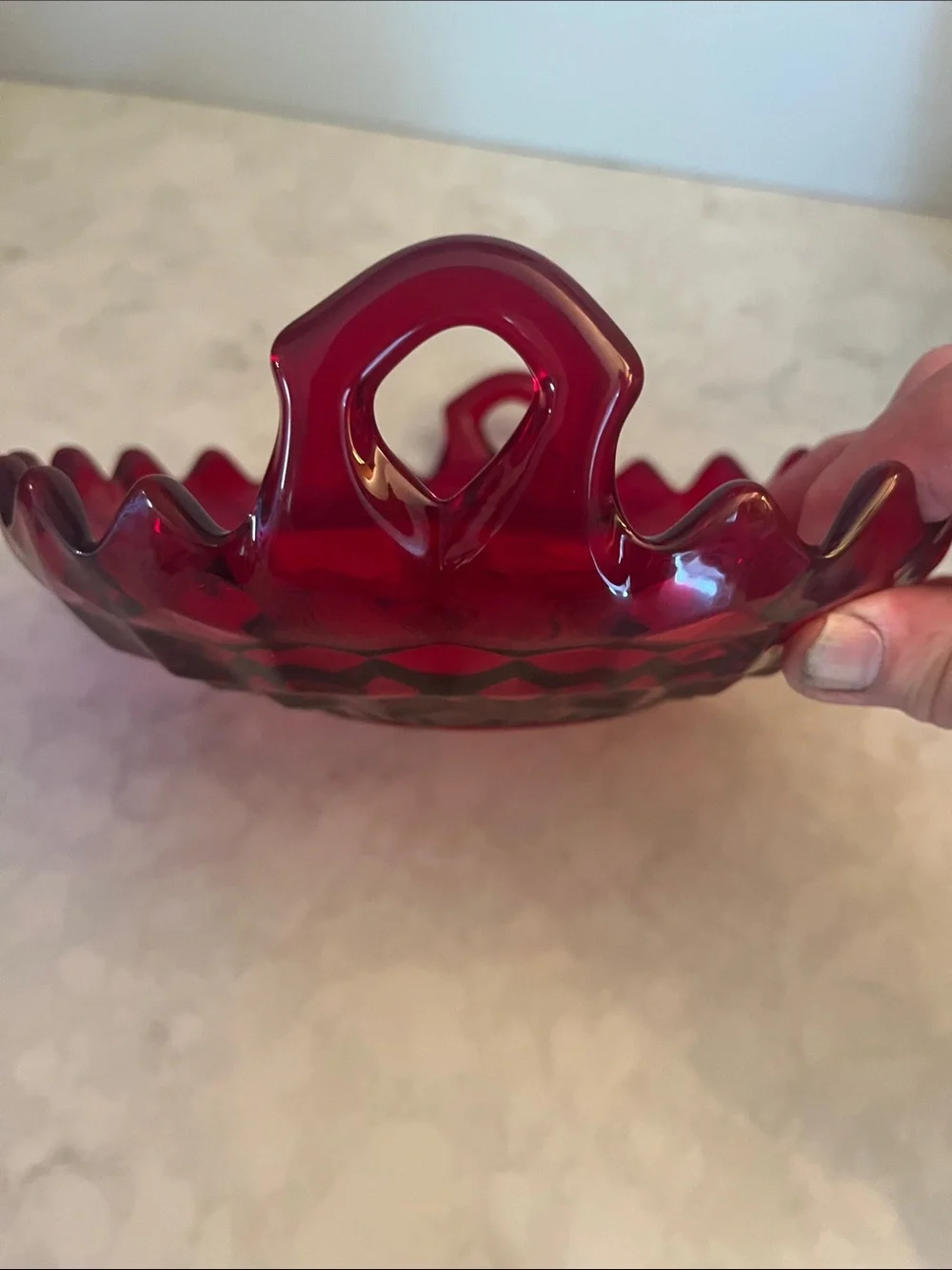 Fostoria American Utility Handled Ruby Red Serving bowl